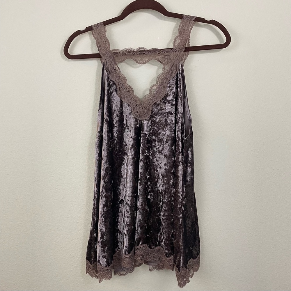 POL Brown Crushed Velvet V Neck Lace Trim Flowy‎ Tank Size Small Boho-Western - Picture 6 of 9
